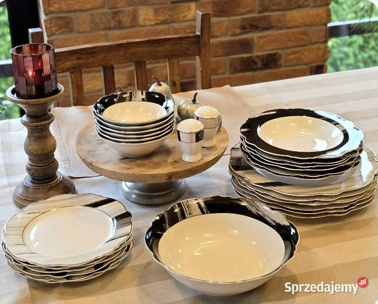 Promocja 229 Talerze 28 elementów biało szare Zabrze