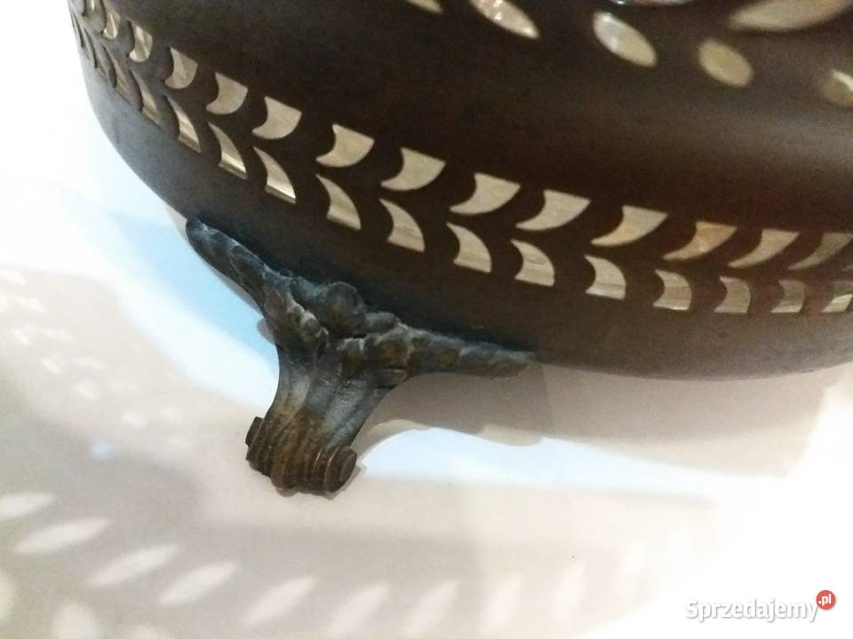 Secesyjna szklana patera w cynowym koszyku Kraków