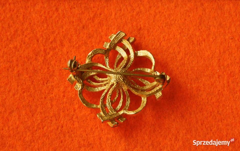 Stara angielska broszka kwadratowa z perełką Ochojno