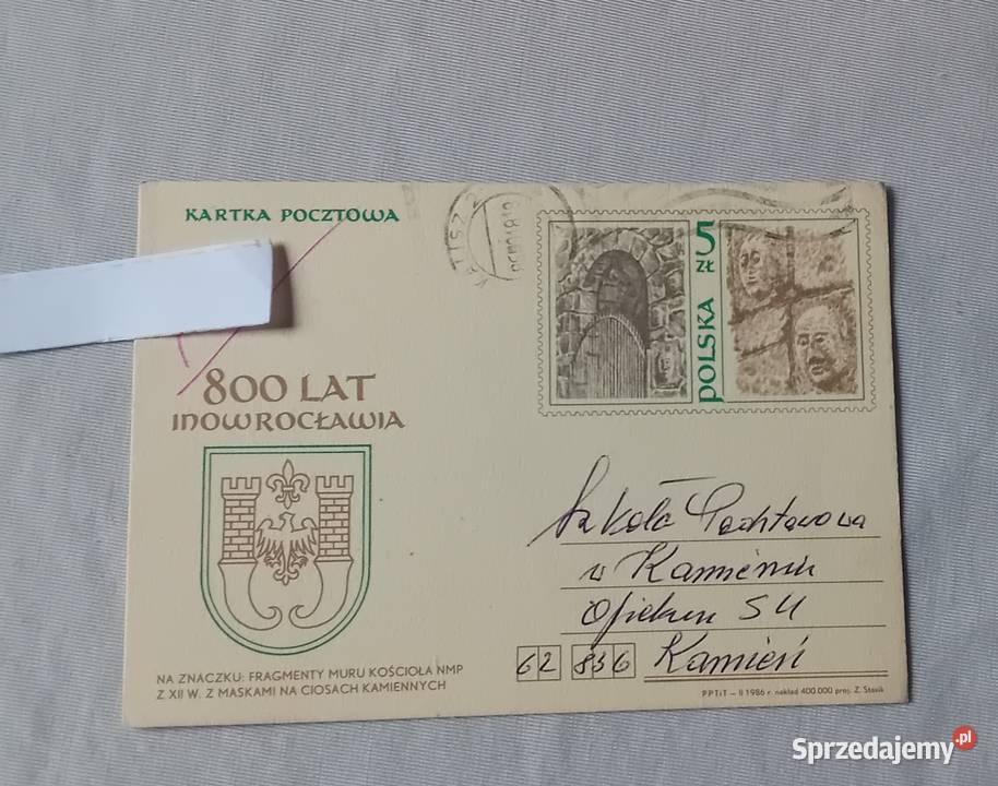 Pocztówka 800 lat Inowrocławia PPTiT 1986 r wielkopolskie Koźminek