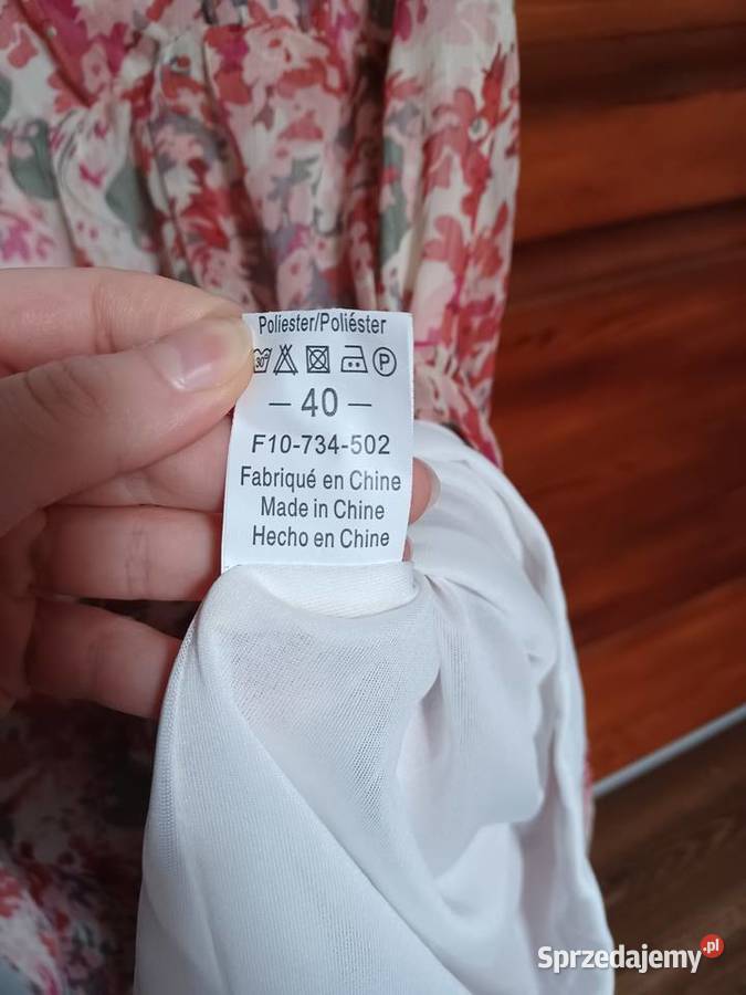 Sukienka beżowa różowa w kwiaty rozmiar L