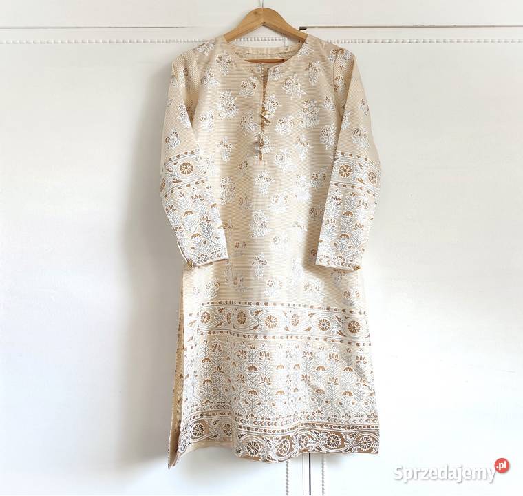 Indyjski komplet S 36 beżowy złoty malowany Bluzki i koszule Szczecin
