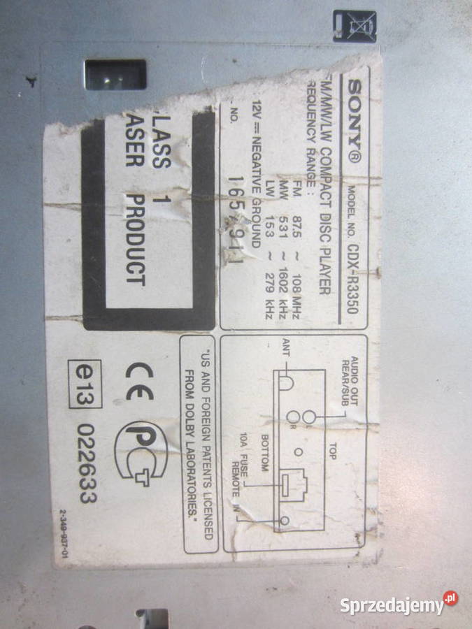 radio radioodtwarzacz sony cdxr3350 zachodniopomorskie Szczecin