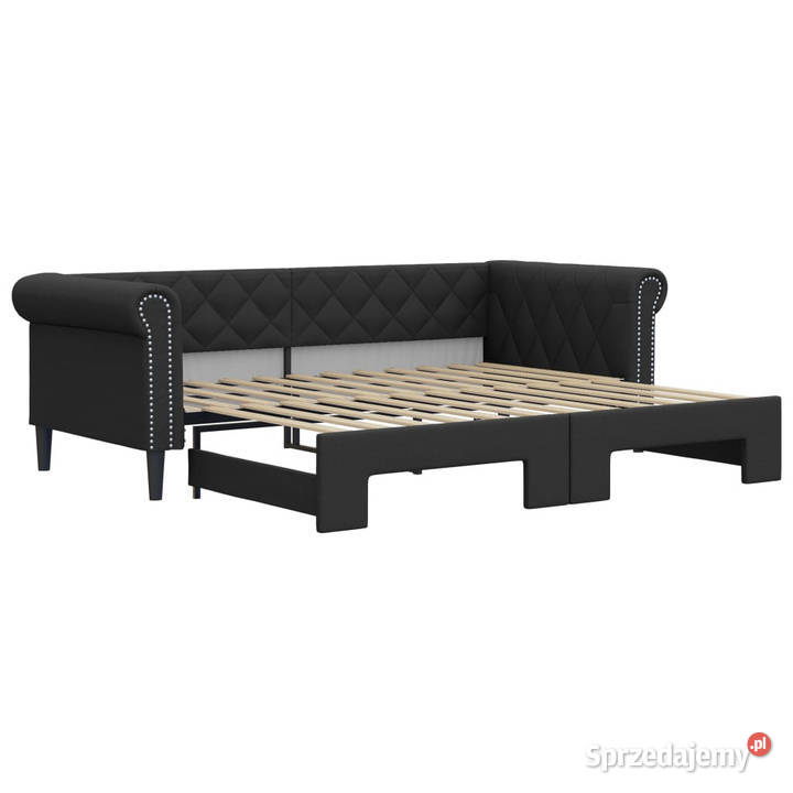 Sofa rozsuwana czarna sztuczna skóra 90x200
