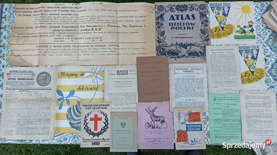 Przedwojenne papierowe artykuły banery afisze Wieluń