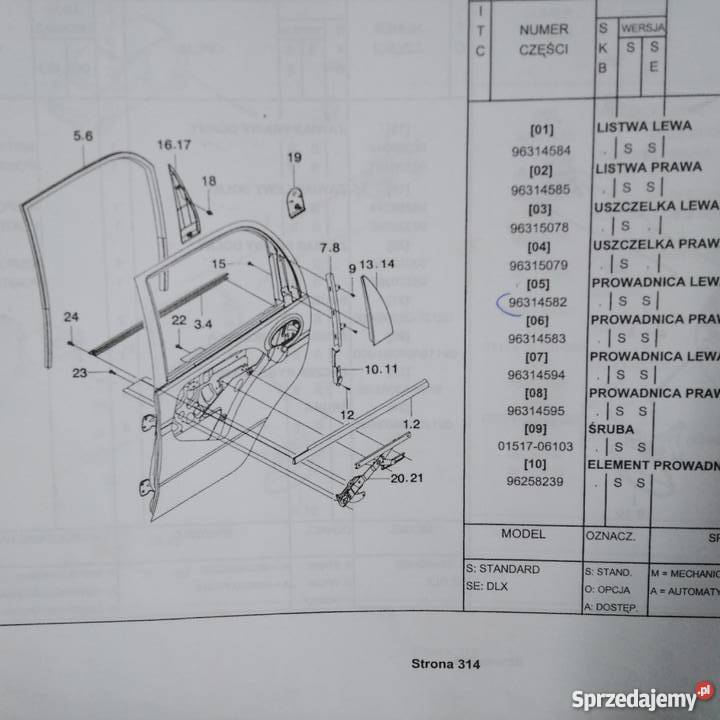 USZCZELKA PROWADNICA SZYBY DRZWI TYL LEWA MATIZ wielkopolskie Piła