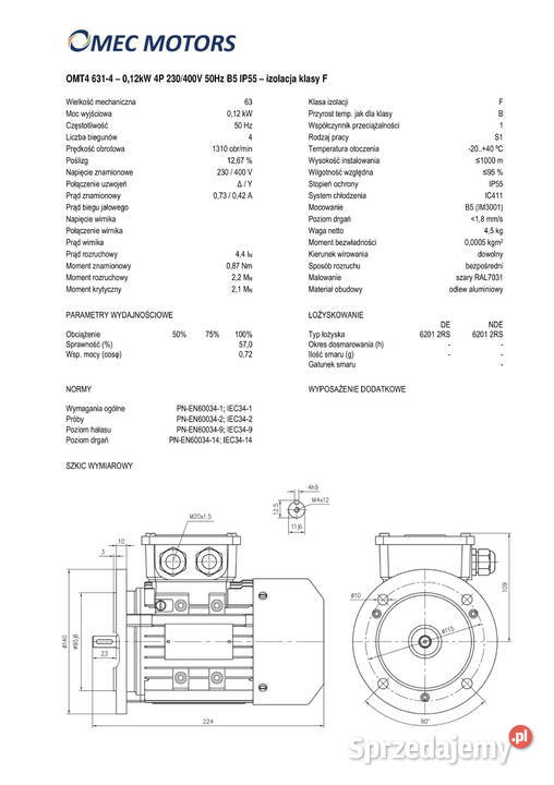 silnik elektryczny 018kW 1400obr 3fazowy 63B5 Pigża sprzedam