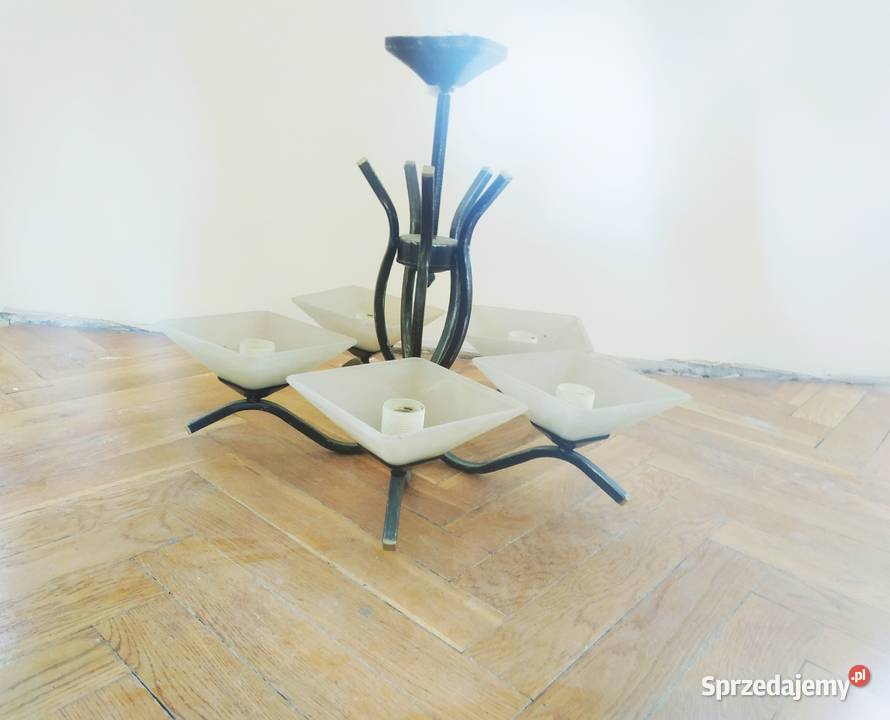 ŻYRANDOL 5 KLOSZY lampa wisząca kinkiet PRL Warszawa