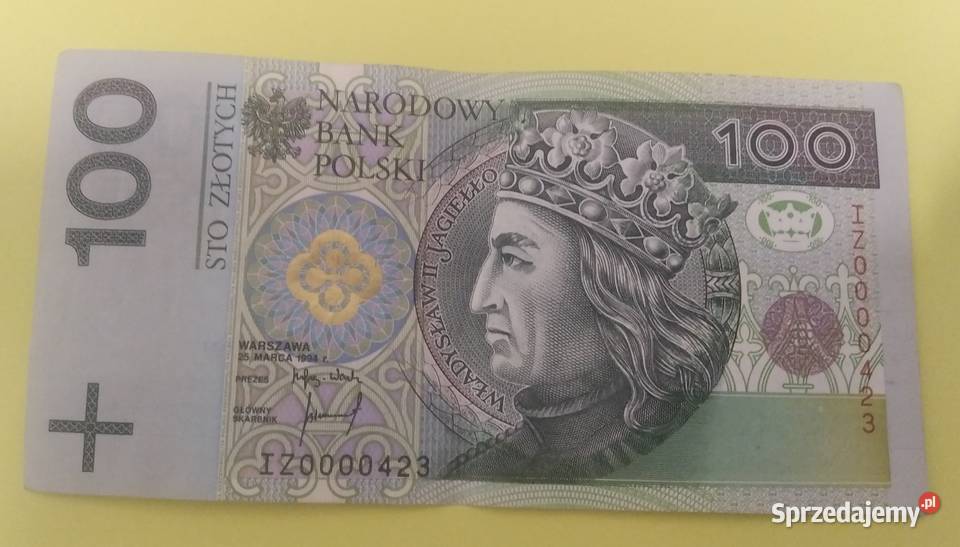 Banknot 100 1994r niski numer Warszawa