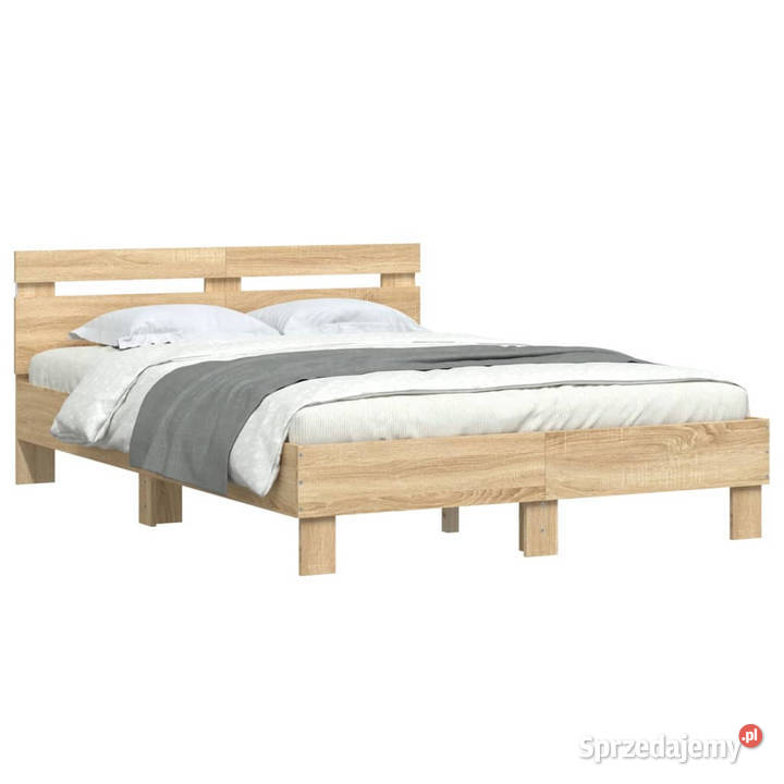 Rama łóżka z wezgłowiem i LED dąb sonoma 135x190 Warszawa