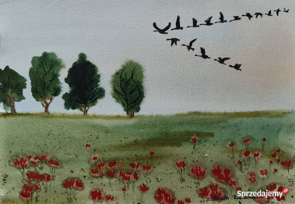 Oryginalna Akwarela Odlatują Ręcznie malowana Gdynia