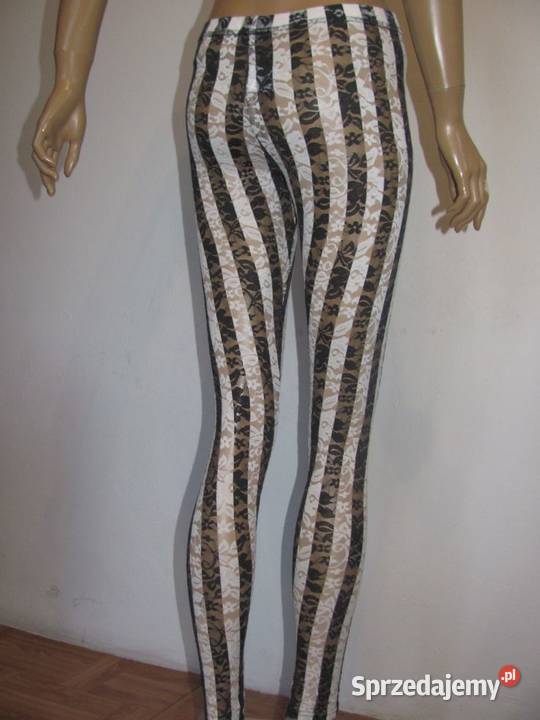 legginsy pasy białoczarne zebra koronka