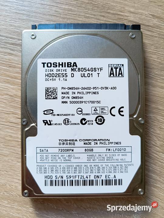 Dysk twardy HDD Toshiba 80GB 25 cala 7200 obrmin Dyski, napędy i nośniki Pruszków