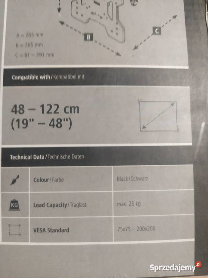 HAMA Uchwyt Ścienny TV 1948 Vesa 200x200 Rychwał