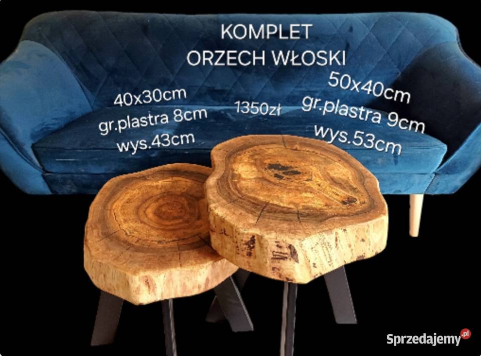 Stolik kawowy KOMPLET Orzech plaster drewna loft