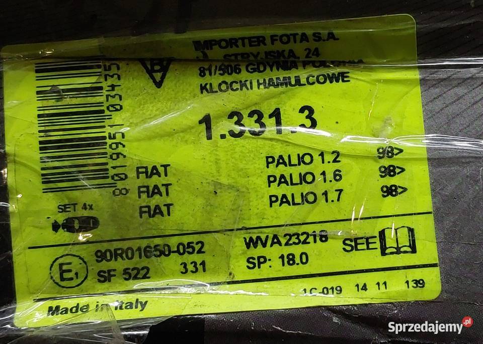 KLOCKI HAMULCOWE PRZÓD FIAT PALIO 71738156 klocki Mielęcin sprzedam
