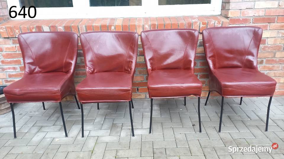 Krzesła skórzane na metalowych nogach 4 brązowo Gawroniec