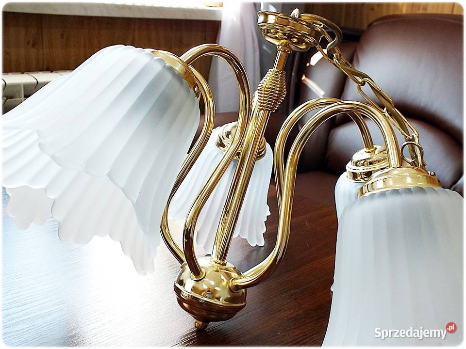 Złoty Żyrandol 5 ramienny Piękna Lampa wisząca z Żary