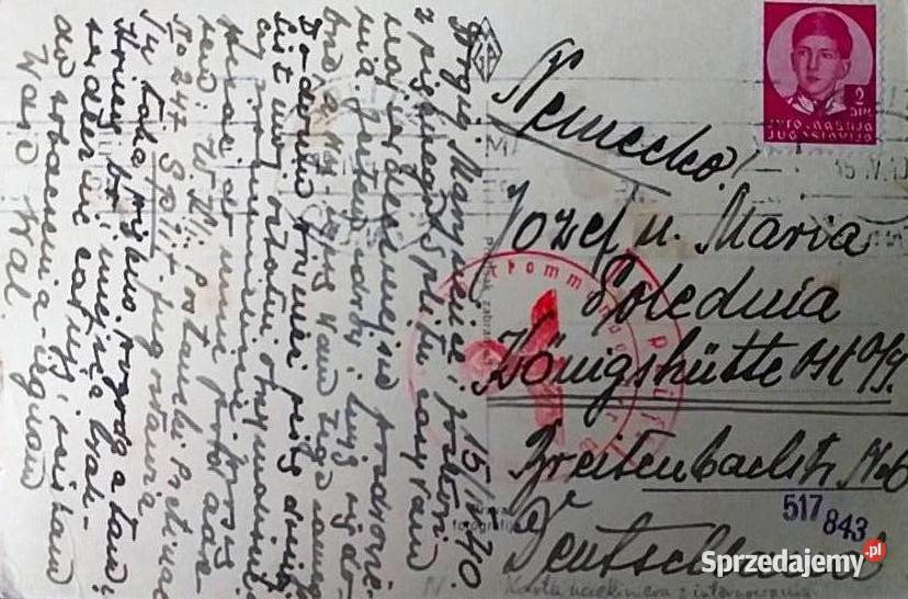 POLSKA 1940 Pocztówka Internowanego WP Split Człuchów