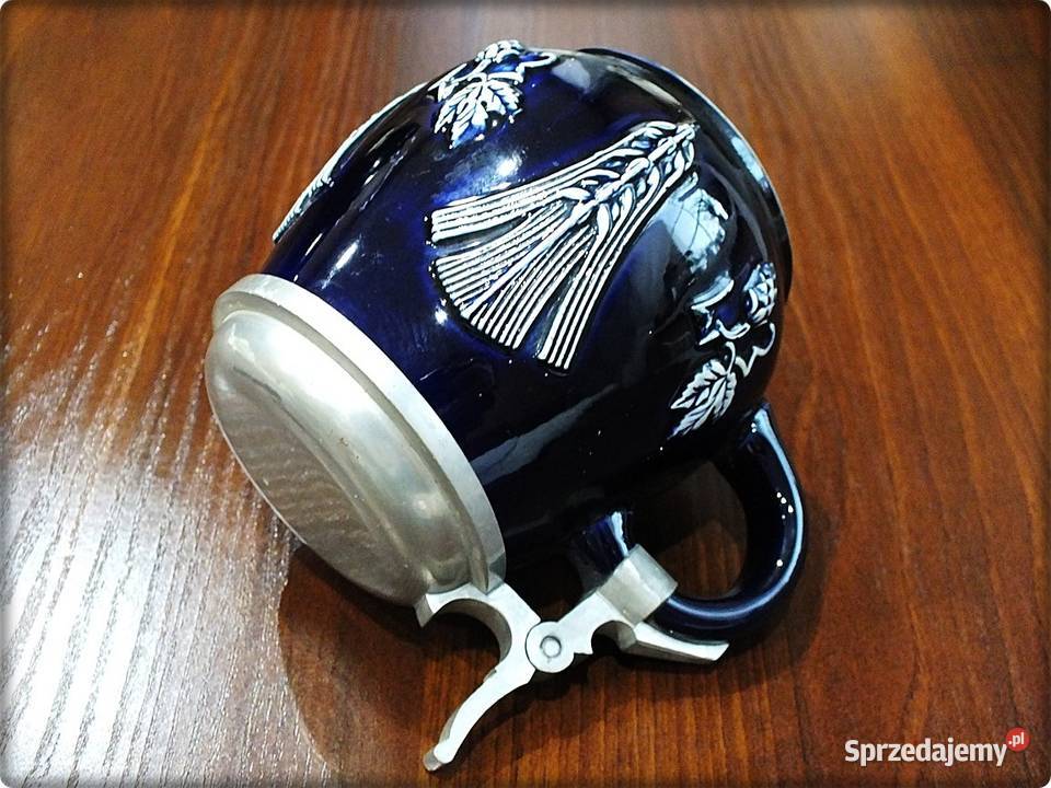 Kufel niemiecki z cynową pokrywką Sygnowany lubuskie Żary sprzedam
