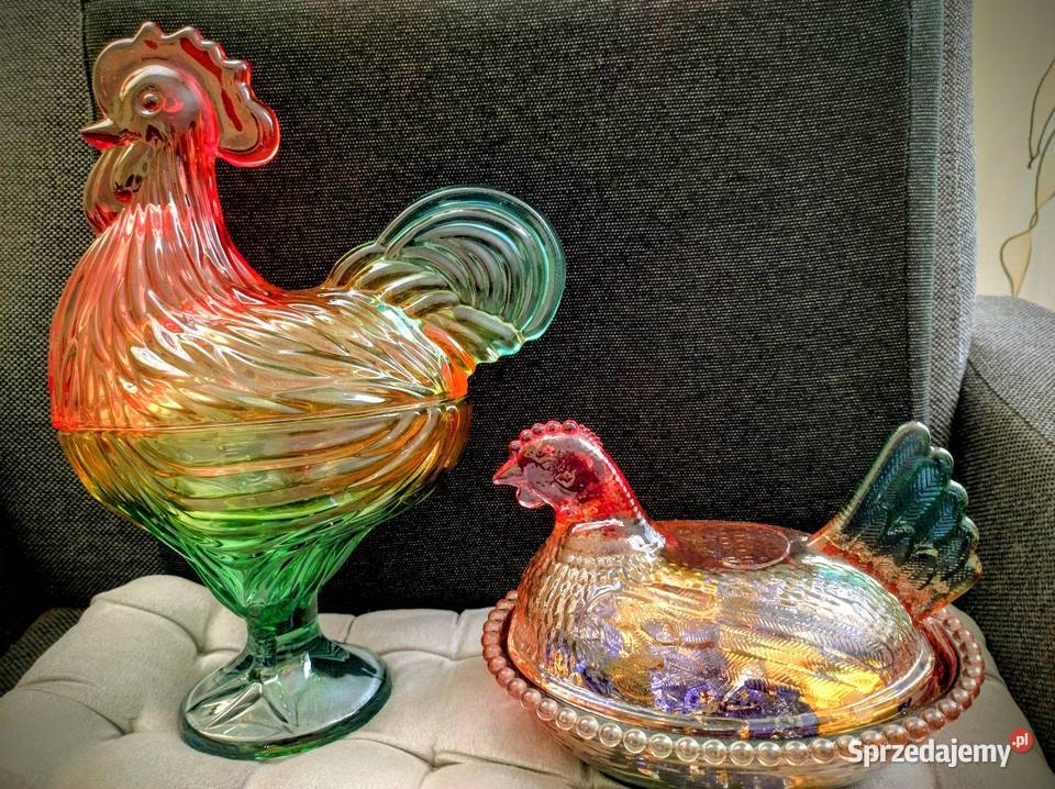 Szklany kogut i kurka Figurki i rzeźby Żory