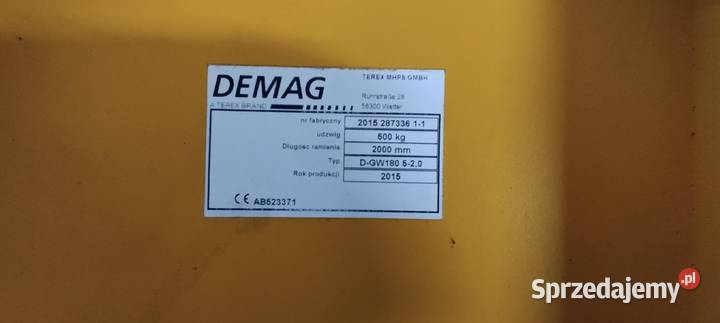 Żuraw obrotowy przyścienny DEMAG 500 Wciągnik łódzkie Zgierz