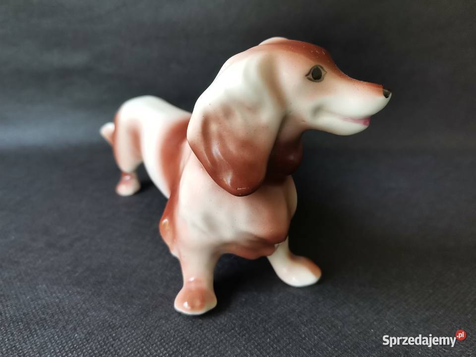 Stara figurka porcelanowa Pies Jamnik porcelana