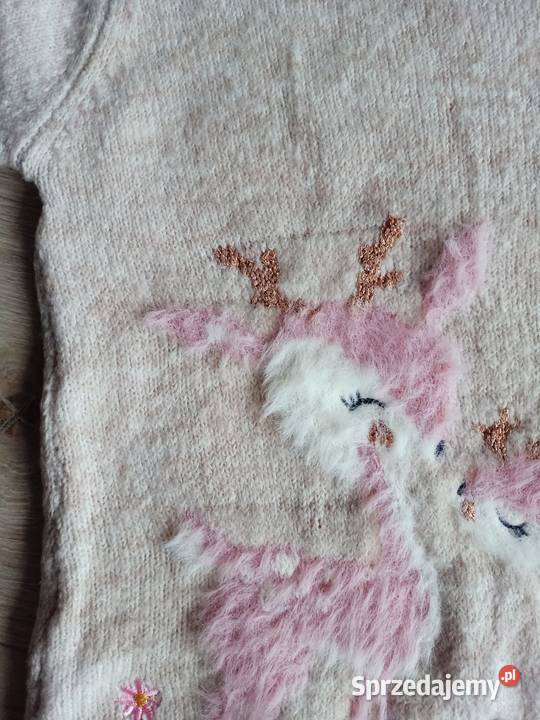 Sweter tunika dziewczęcy beżowy z sarenką 92