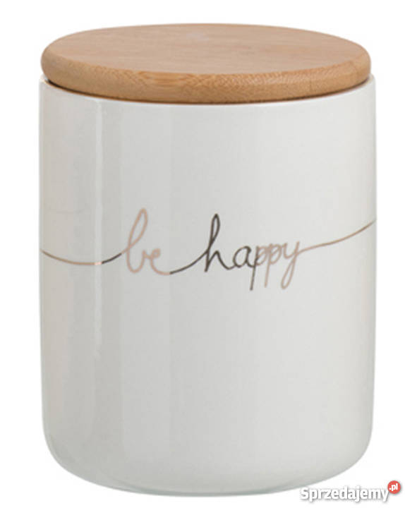 Pojemniki kuchenne porcelanowe 3 złoty napis Kanie