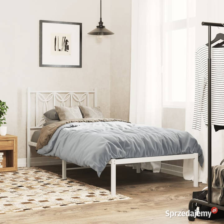 Metalowa rama łóżka z wezgłowiem biała 90x190