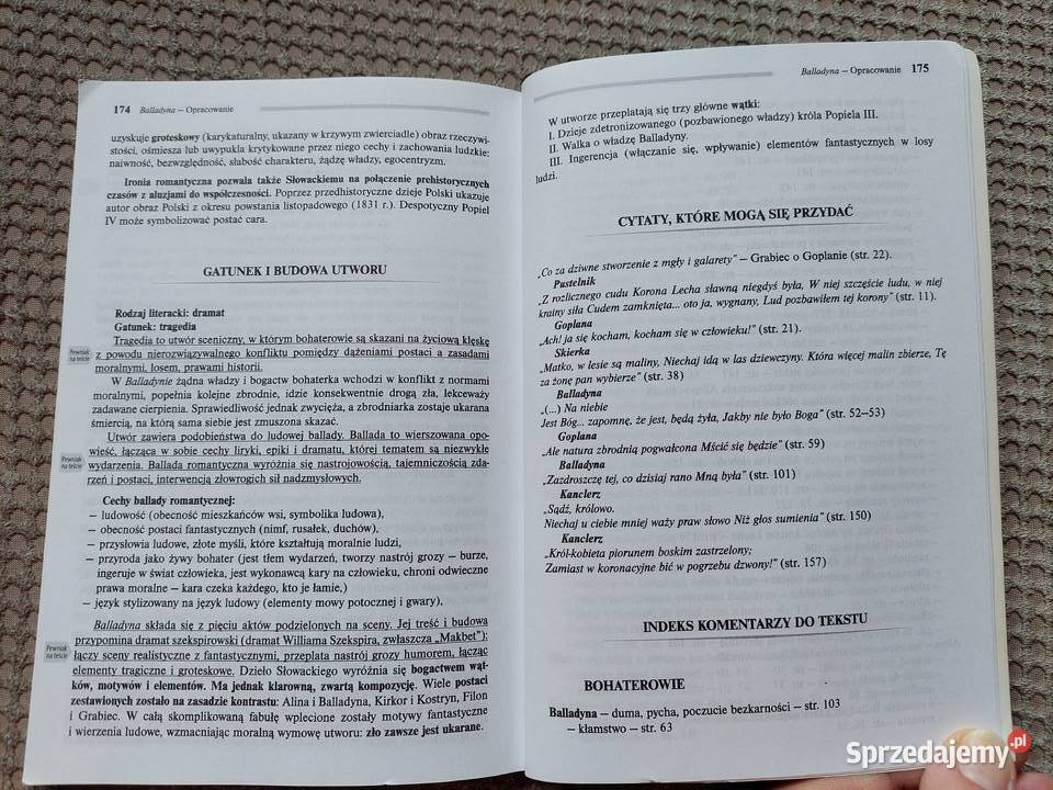 lektura z opracowaniem Balladyna Juliusz dramaty, utwory sceniczne sprzedam