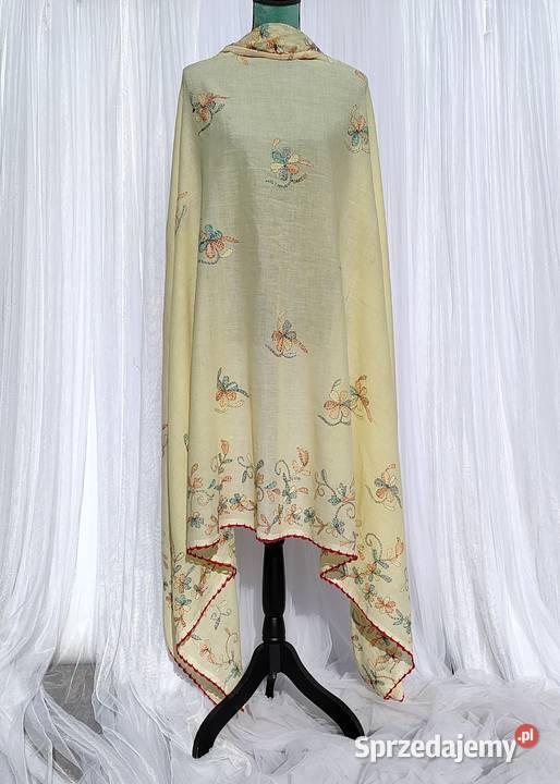 Duża chusta szal dupatta haftowana żółta bawełna Dla kobiet zachodniopomorskie sprzedam