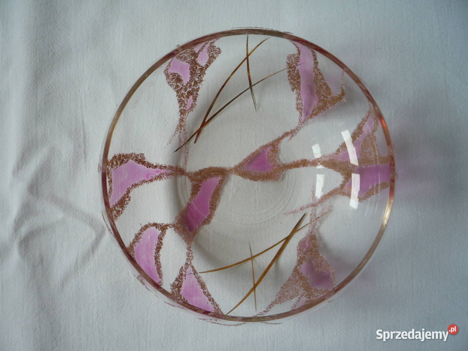 Szklana miseczka różowe szkło złote zdobienia Szczecin
