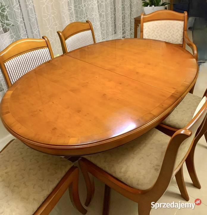 Antyk masywny owalny stół rozkładany drewniany 96cm
