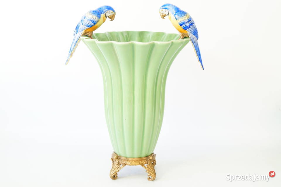Porcelanowy wazon z papugami papugi porcelana z Gizałki