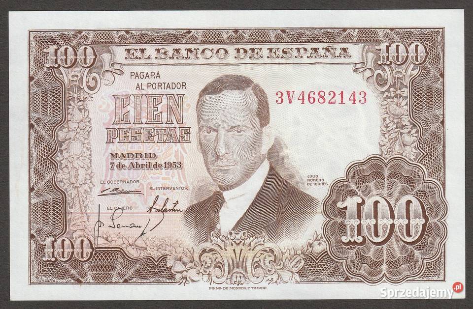 HISZPANIA 100 PESET 1953 STAN BANKOWY UNC Łódź