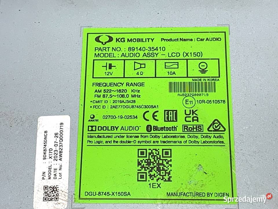 RADIO SSANGYONG TIVOLI 8914035410 ODTWARZACZ podkarpackie