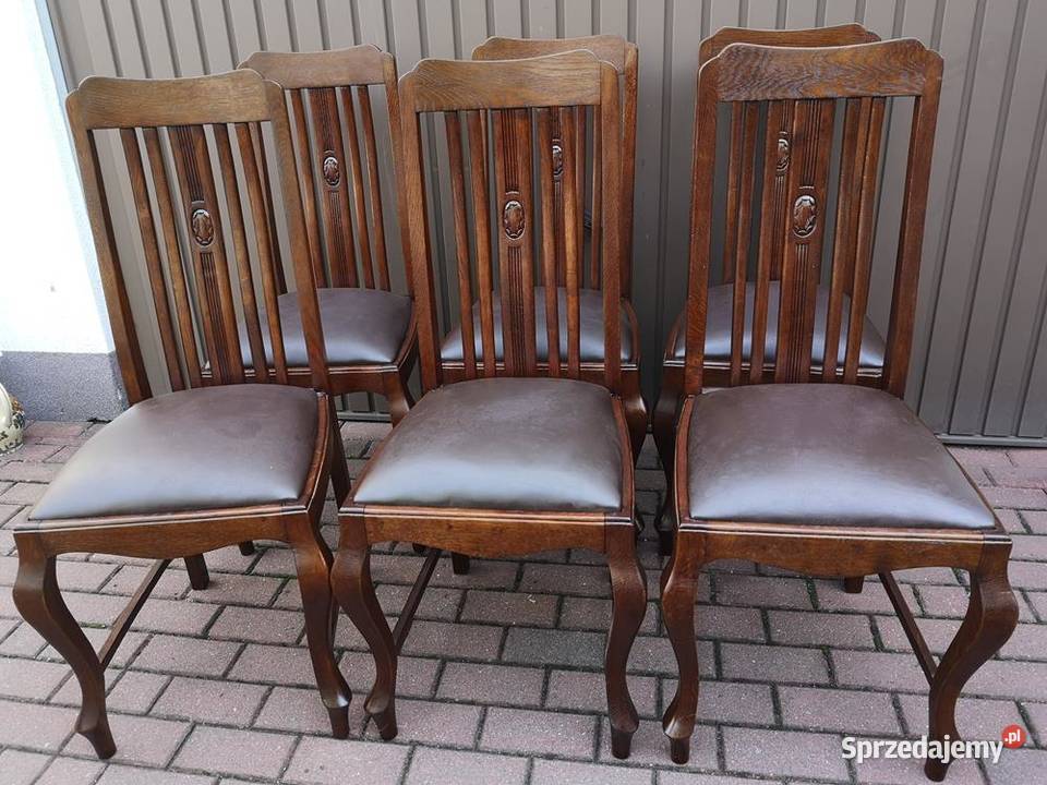 Krzesła Dębowe Wysokie Stare Antyk Komplet 6 Swarzędz sprzedam