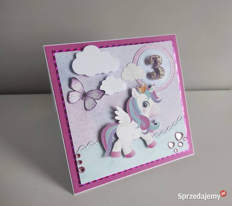 Kartka urodzinowa ręcznie robiona z jednorożcem Łódź