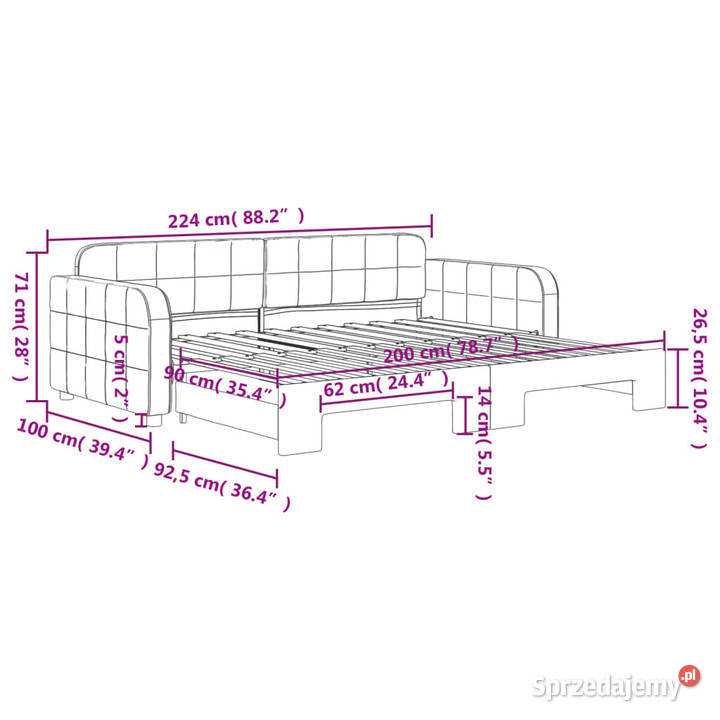 Sofa rozsuwana czarna aksamit 90x200 WM3196933 Warszawa
