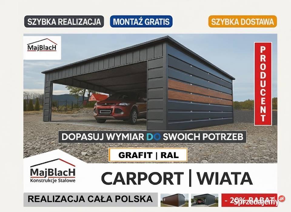 Zadaszenie CARPORT Wiata Samochodowa ALTANA na 283zł/m2 Poznań