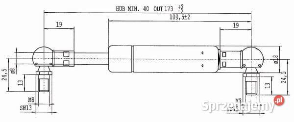 Sprężyna gazowa L173 mm 150N Stabilus CA9692BH Do maszyn uprawowych małopolskie Kamionna