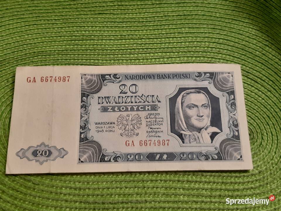 banknot polski 20 złotych z 1948r Łomża