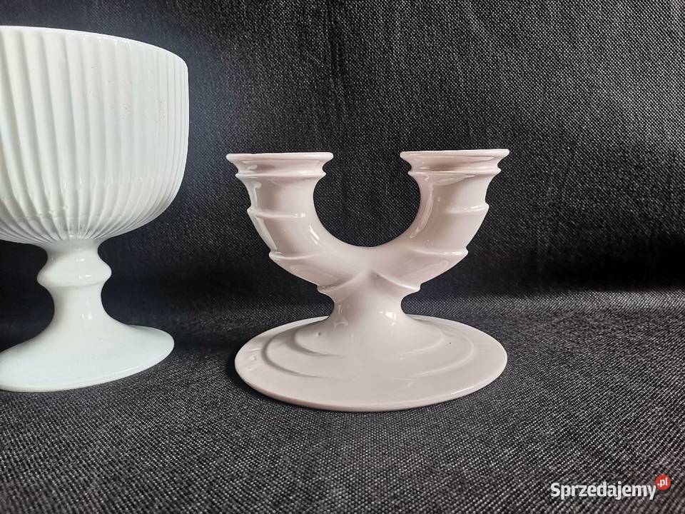 Stary świecznik Art Deco różowa porcelana Tillowitz / Huta Franciszka