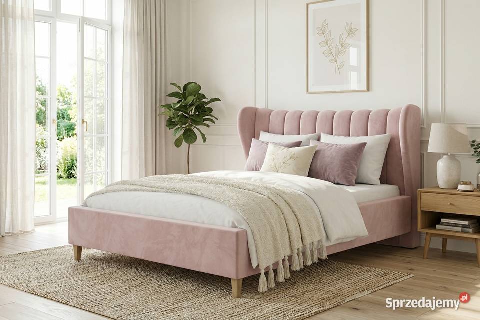 Łóżko tapicerowane 160 różowe stelaż pojemnik 222cm Łóżka Nowy Sącz