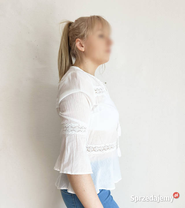 Lekka biała bluzka boho XS 34 bohemian bawełna Szczecin