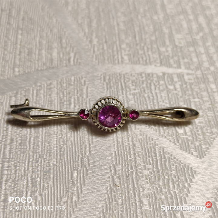 Antyk Pozłacana srebrna broszka z turmalinami Wrocław sprzedam