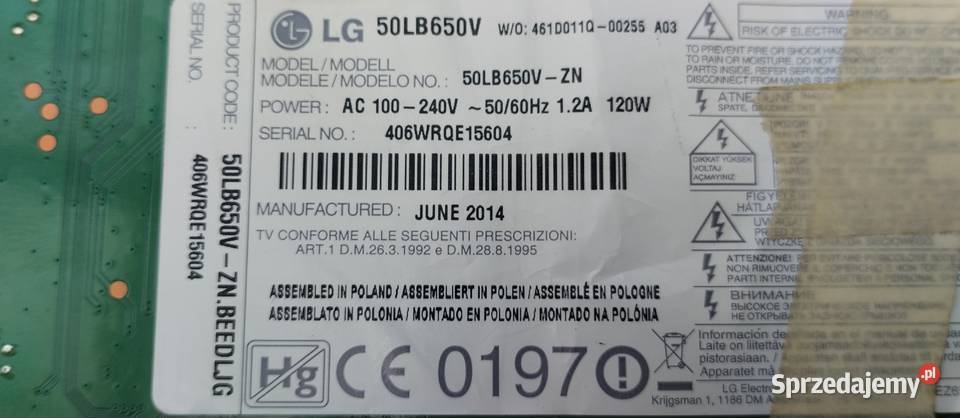 PŁYTA EAX6538400312 EBT63144830 LG50LB650V Bydgoszcz
