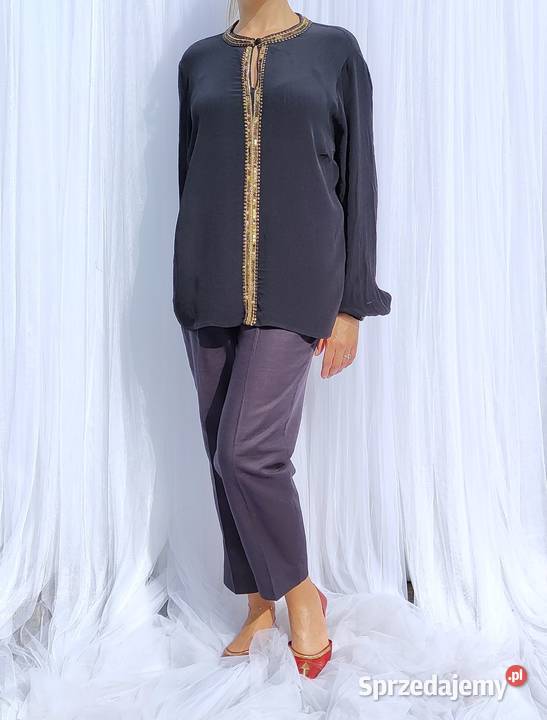 Czarna bluzka top XL 42 Monsoon wiskoza koraliki Szczecin