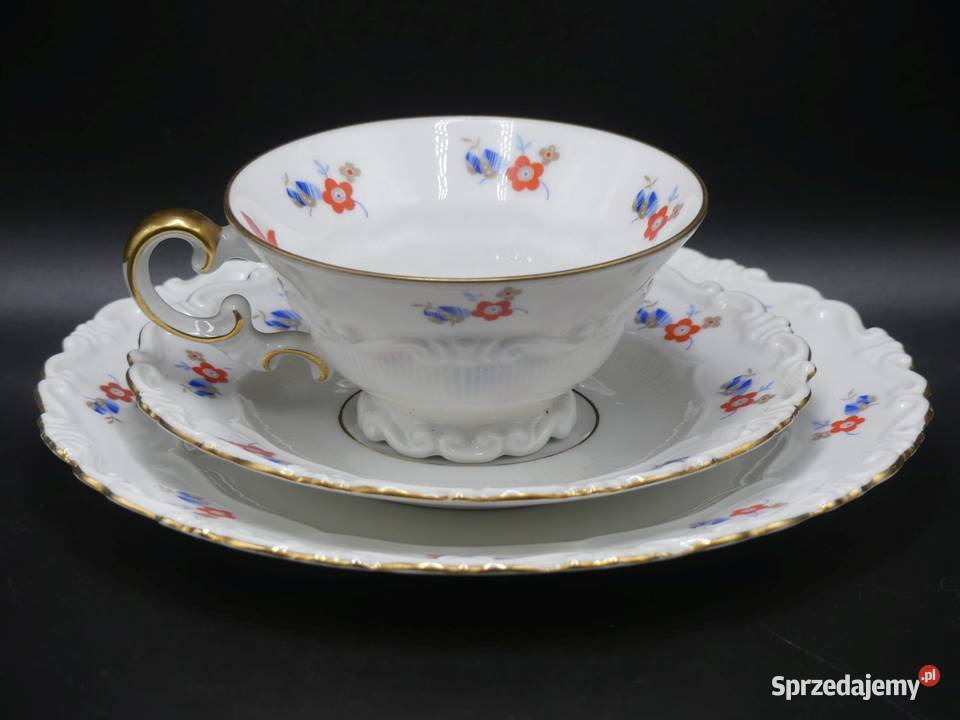 Komplet śniadaniowy Sorau Żary piękne reliefy Porcelana i szkło Poznań